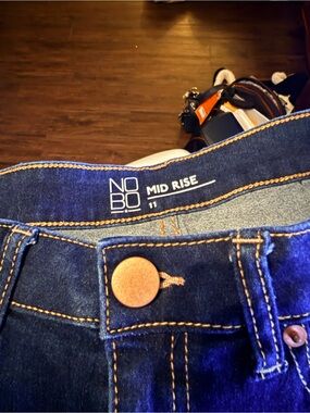 NOBO Dark Blue Mid Rise Jean mini skirt with Copper Button